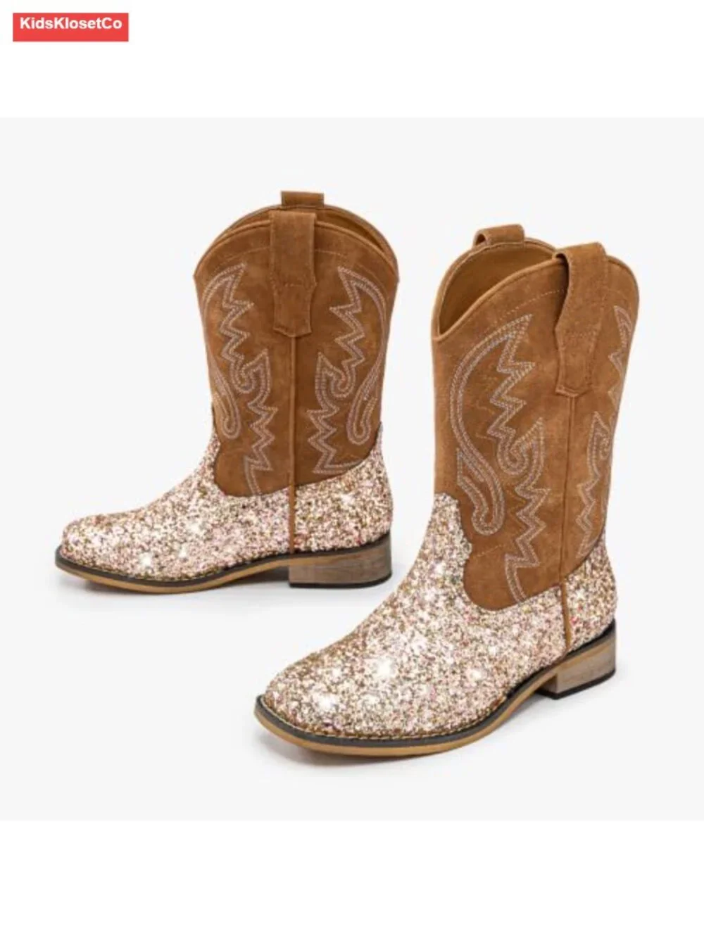 Boys Cowboy Western Square Toe Boots Mid Calf Embroidered Pull-On
